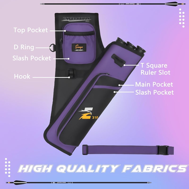 Sunya Archery Hip Quiver for Arrows. Includes 3 Tubes Arrow Holder, Accessories Pockets and Waist Belt. Fit for Compound and Recurve Bow Practice. - Image 3